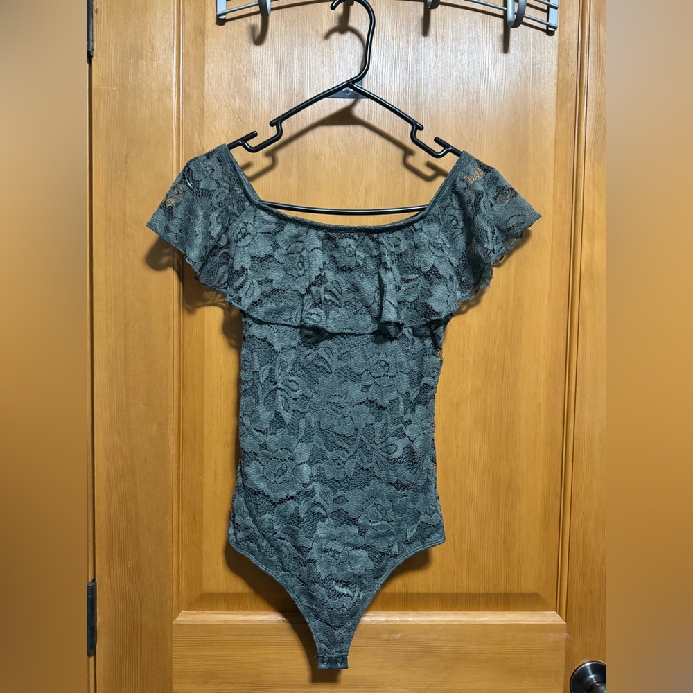 Express Gray Lace Bodysuit
